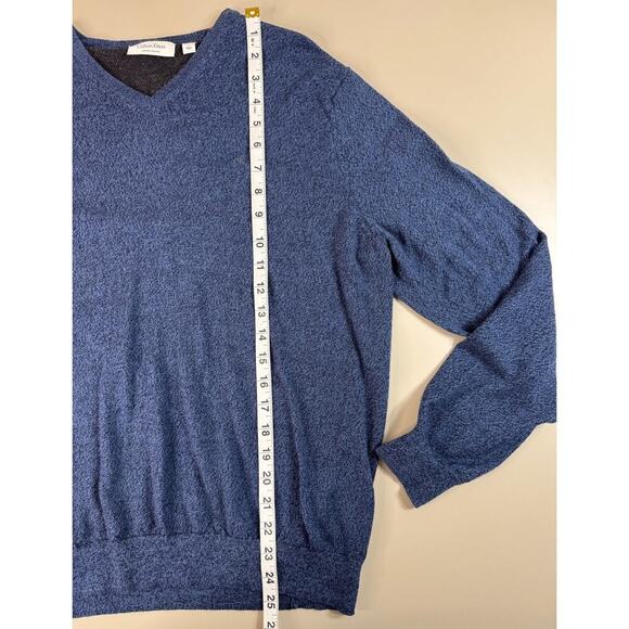Calvin Klein Italian Merino Sweater Heathered Blue Mens Large V Neck Classic - Picture 6 of 13